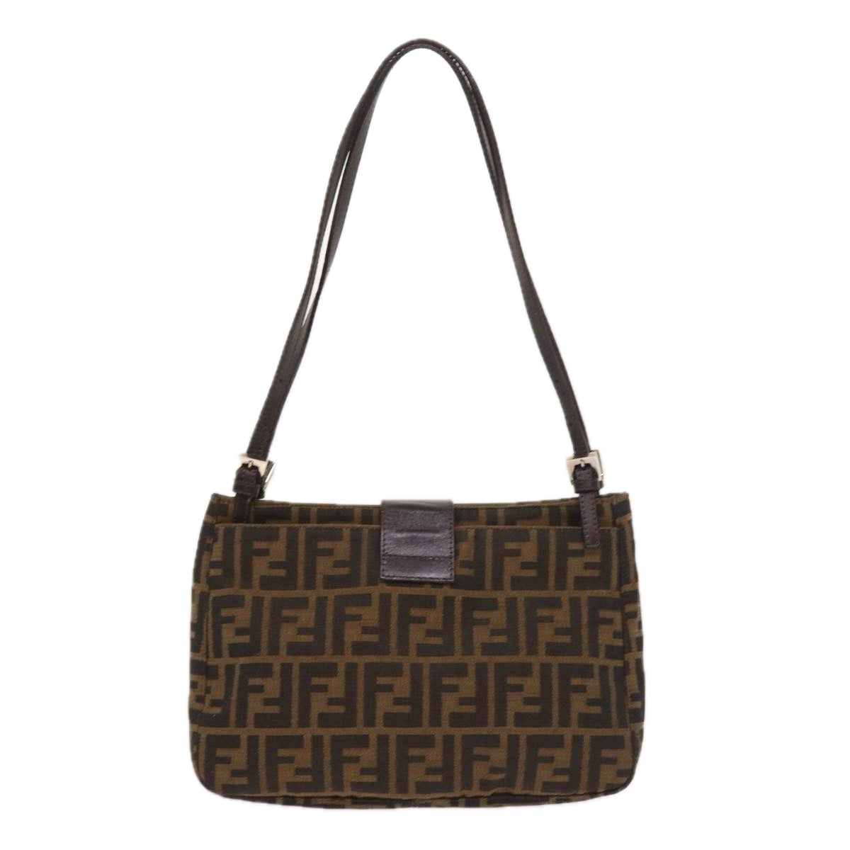 FENDI Zucca Canvas Shoulder Bag Black Brownam5068