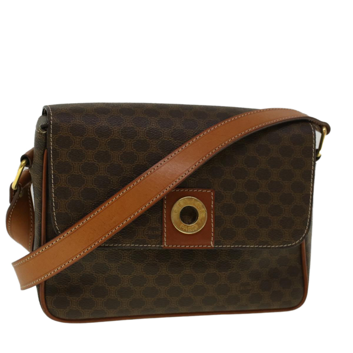 CELINE Macadam Canvas Shoulder Bag PVC Leather Brown  am5170