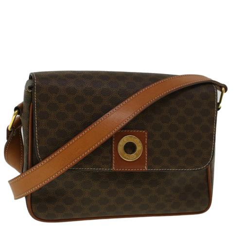 CELINE Macadam Canvas Shoulder Bag PVC Leather Brown  am5170