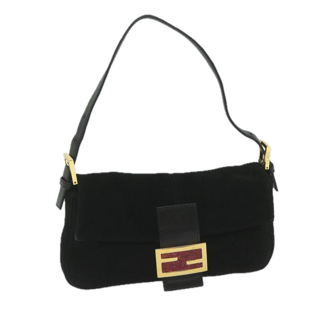 FENDI Mamma Baguette Shoulder Bag Suede Black 2813 26424 009am5239