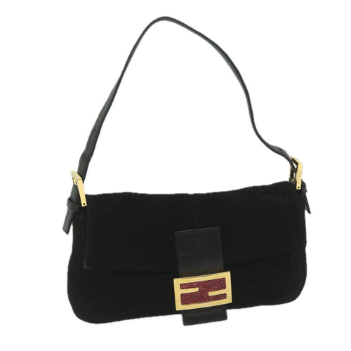 FENDI Mamma Baguette Shoulder Bag Suede Black 2813 26424 009am5239
