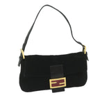 FENDI Mamma Baguette Shoulder Bag Suede Black 2813 26424 009am5239