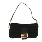 FENDI Mamma Baguette Shoulder Bag Suede Black 2813 26424 009am5239