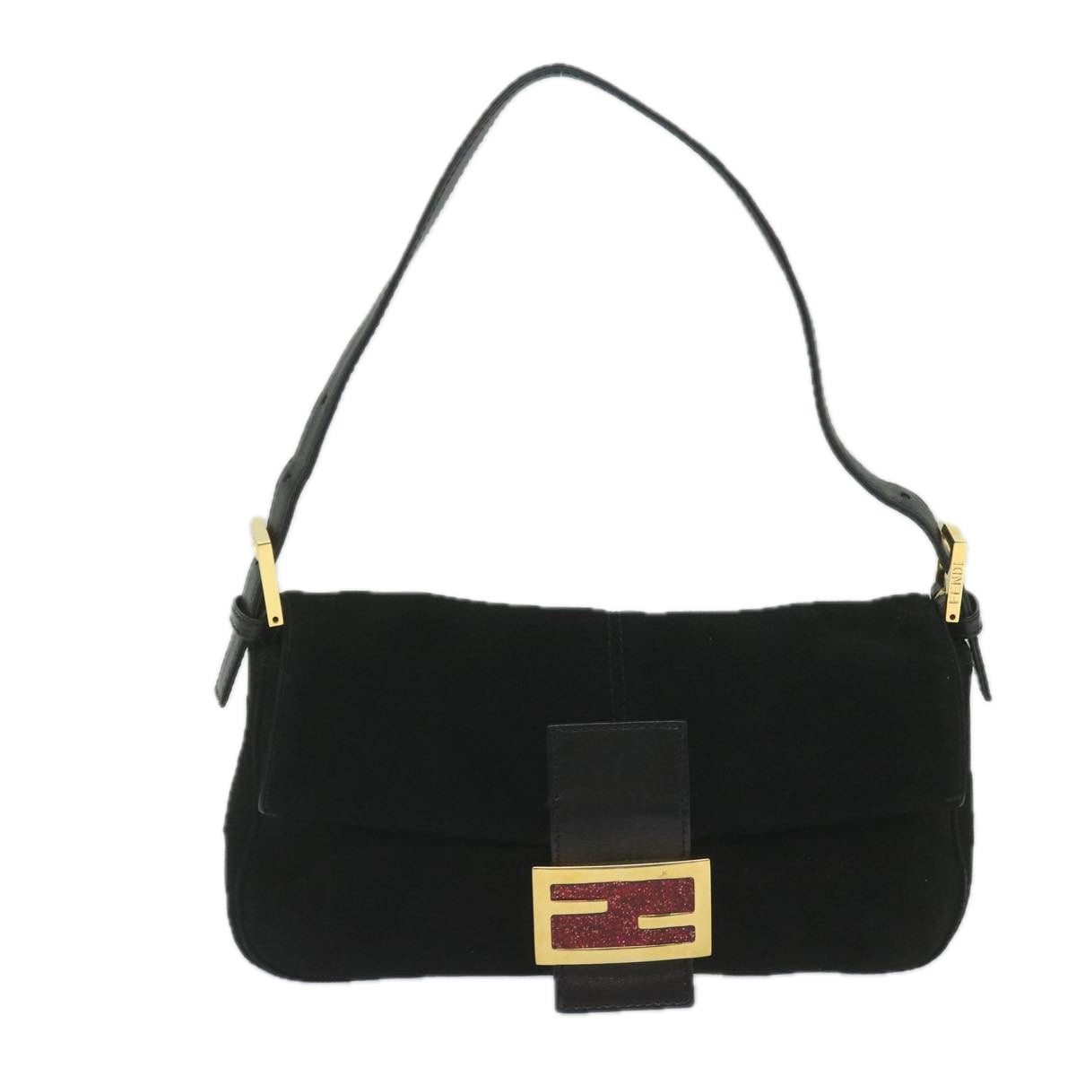 FENDI Mamma Baguette Shoulder Bag Suede Black 2813 26424 009am5239