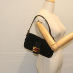 FENDI Mamma Baguette Shoulder Bag Suede Black 2813 26424 009am5239