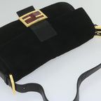 FENDI Mamma Baguette Shoulder Bag Suede Black 2813 26424 009am5239