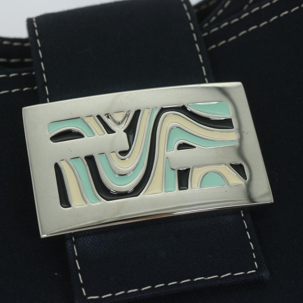 FENDI Mamma Baguette Shoulder Bag Canvas Navyam5373