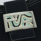FENDI Mamma Baguette Shoulder Bag Canvas Navyam5373