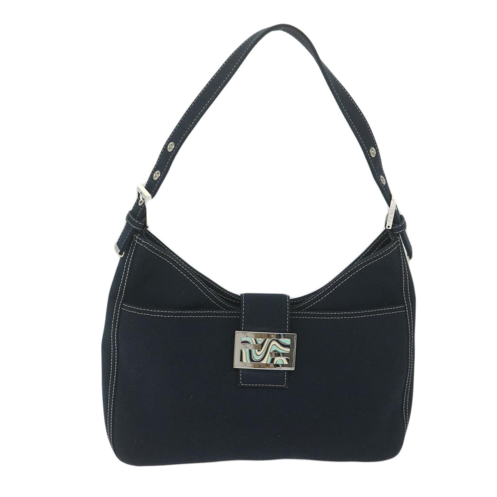 FENDI Mamma Baguette Shoulder Bag Canvas Navyam5373