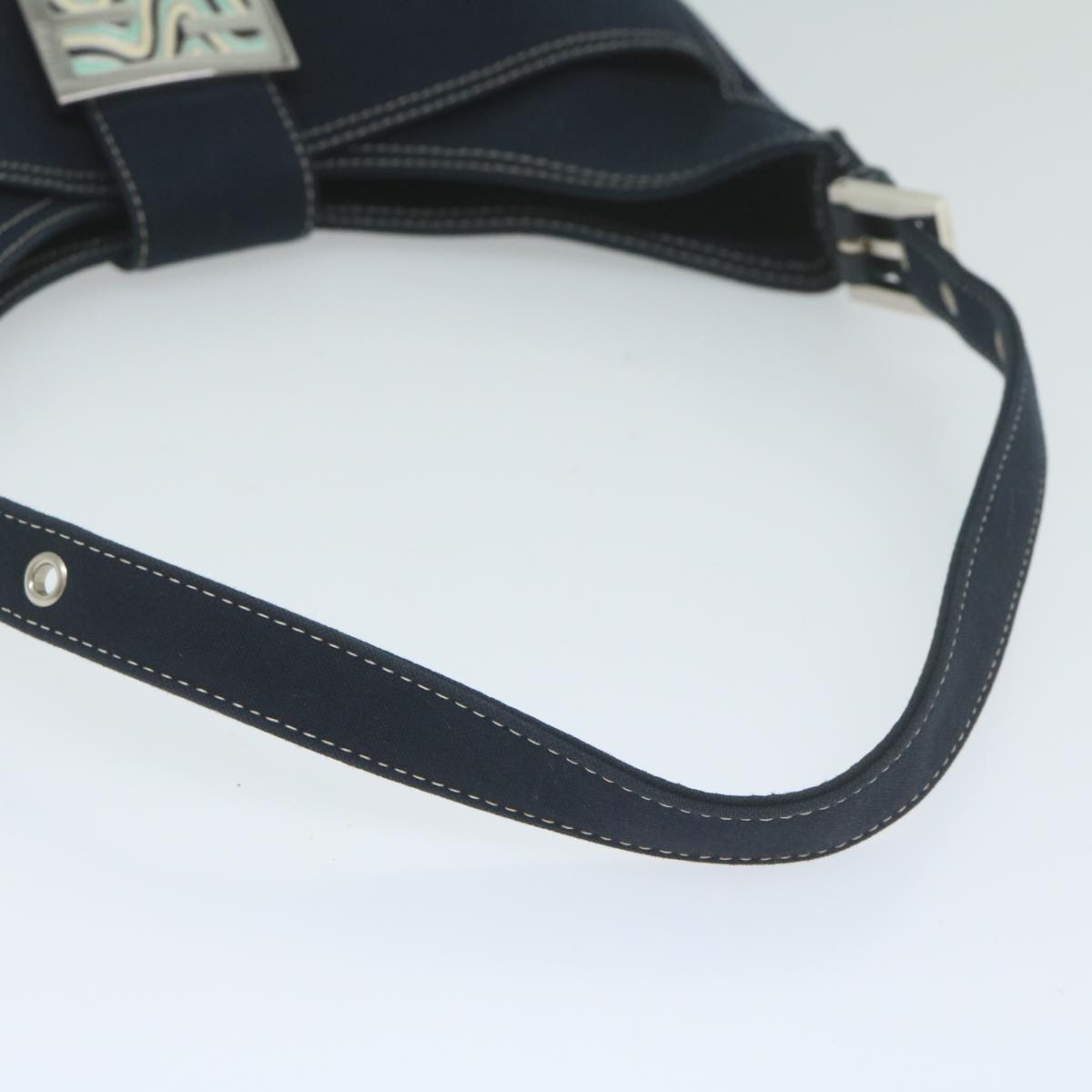 FENDI Mamma Baguette Shoulder Bag Canvas Navyam5373