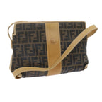 FENDI Zucca Canvas Shoulder Bag Black Brownam5406