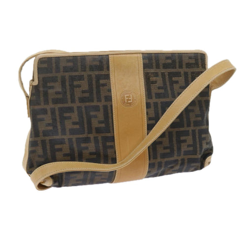 FENDI Zucca Canvas Shoulder Bag Black Brownam5406