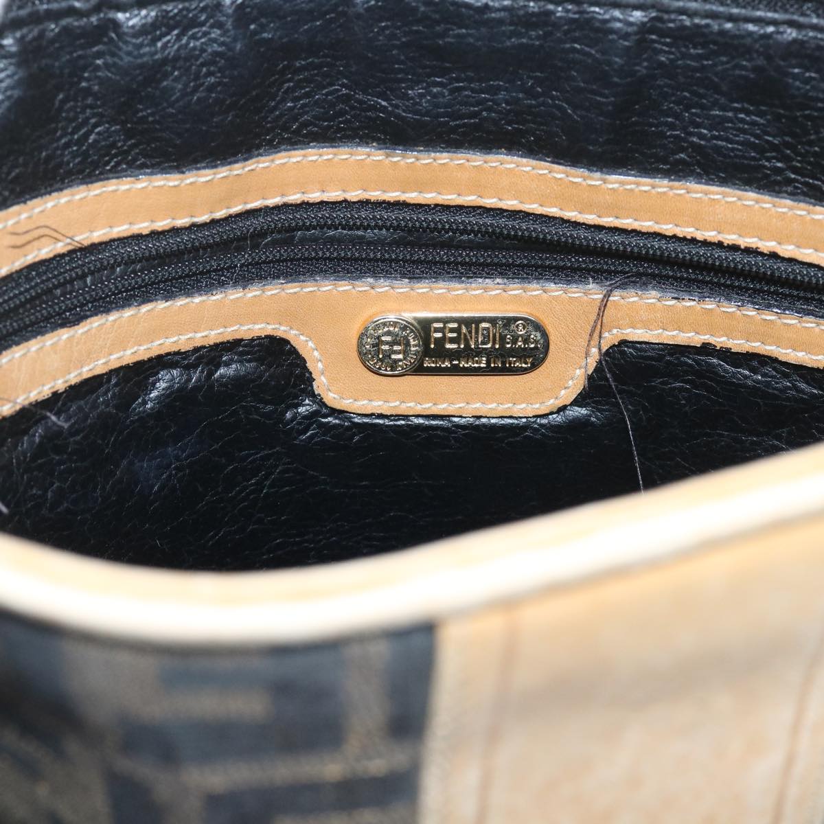 FENDI Zucca Canvas Shoulder Bag Black Brownam5406