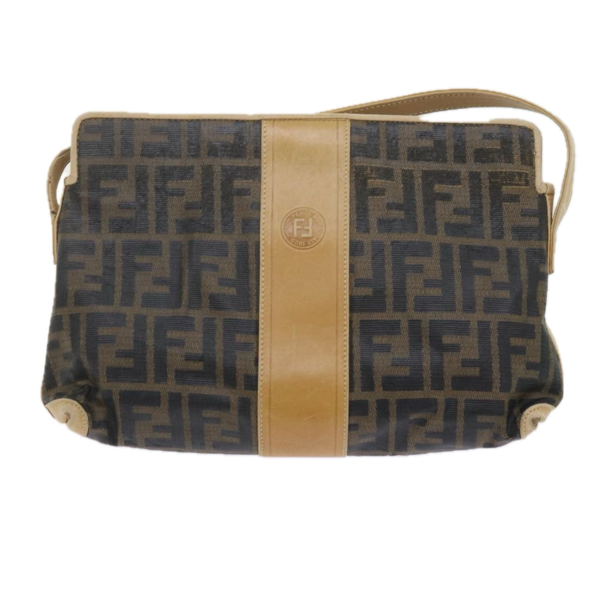 FENDI Zucca Canvas Shoulder Bag Black Brownam5406