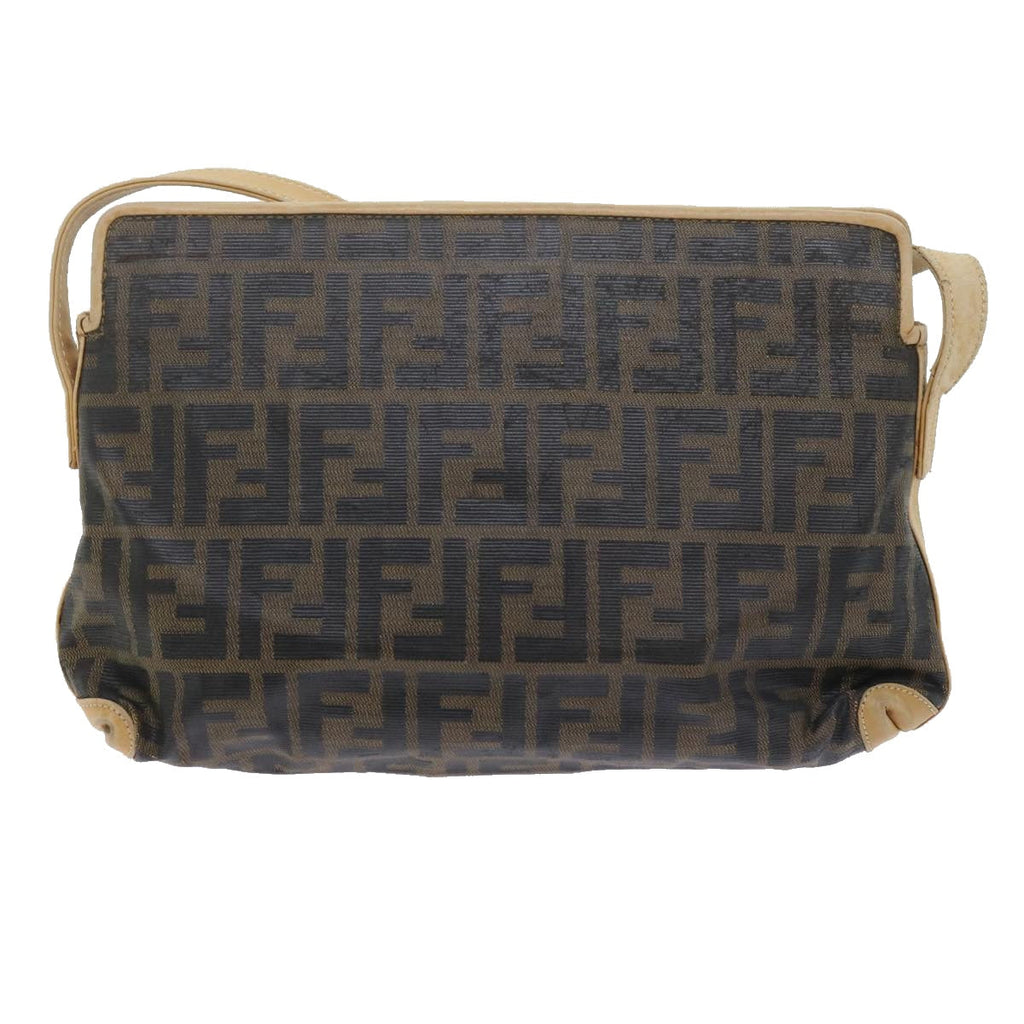 FENDI Zucca Canvas Shoulder Bag Black Brownam5406