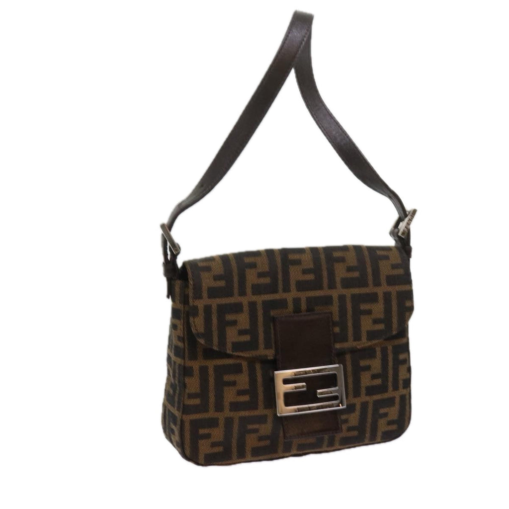 FENDI Zucca Canvas Mamma Baguette Shoulder Bag Black Brownam5417A
