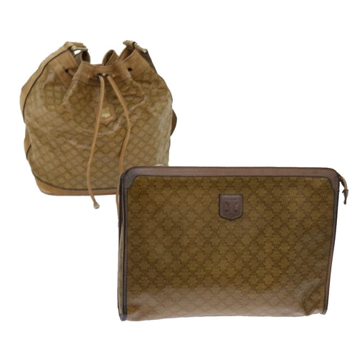 CELINE Macadam Canvas clutch Shoulder Bag Coated Canvas 2Set Beige  am5464