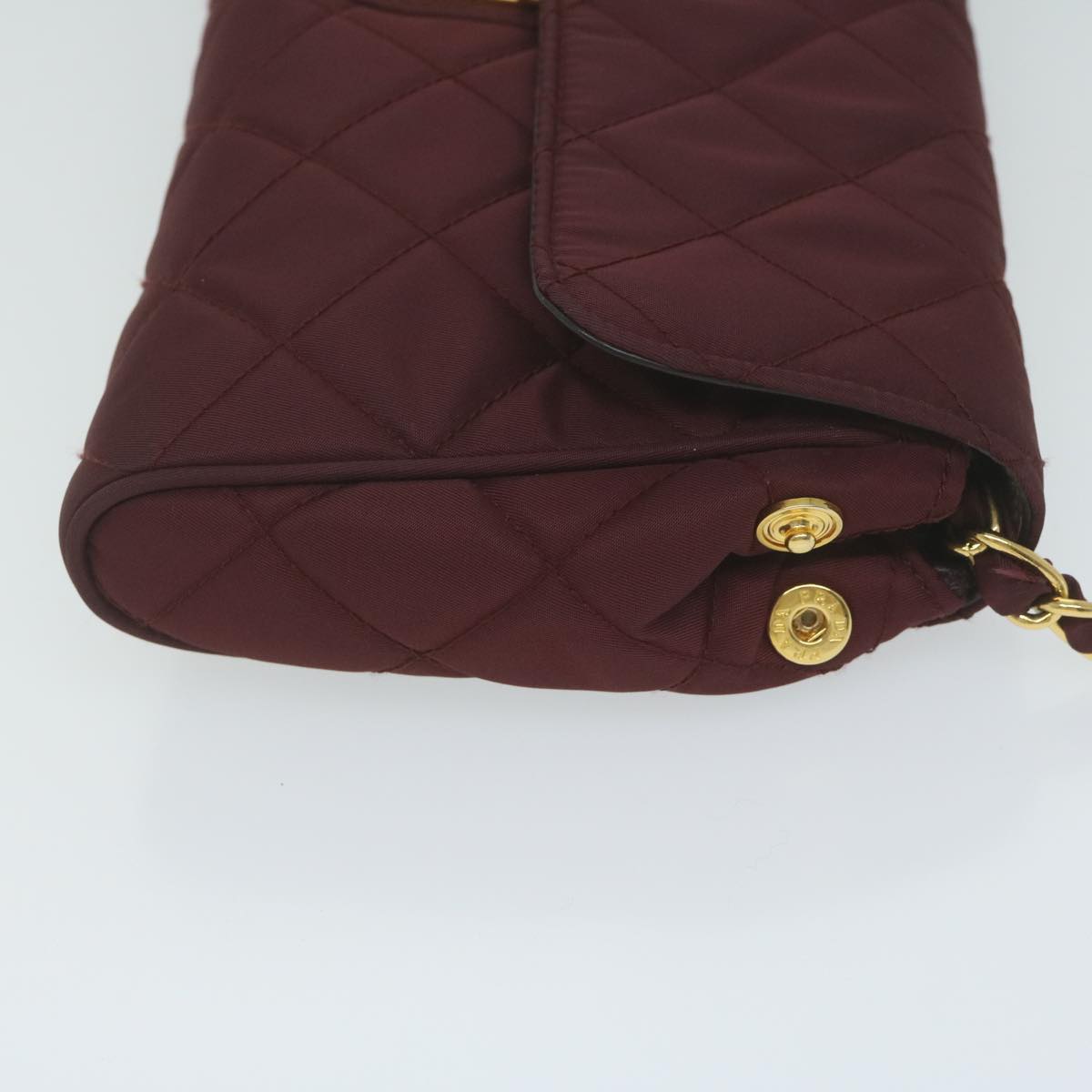 PRADA Quilted Chain Shoulder Bag Nylon Red  am5477