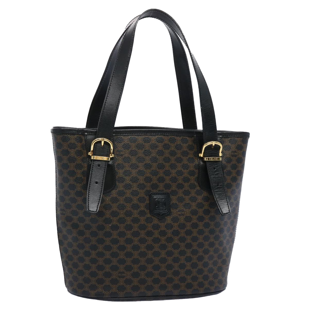 CELINE Macadam Canvas Tote Bag PVC Leather Black  am5509