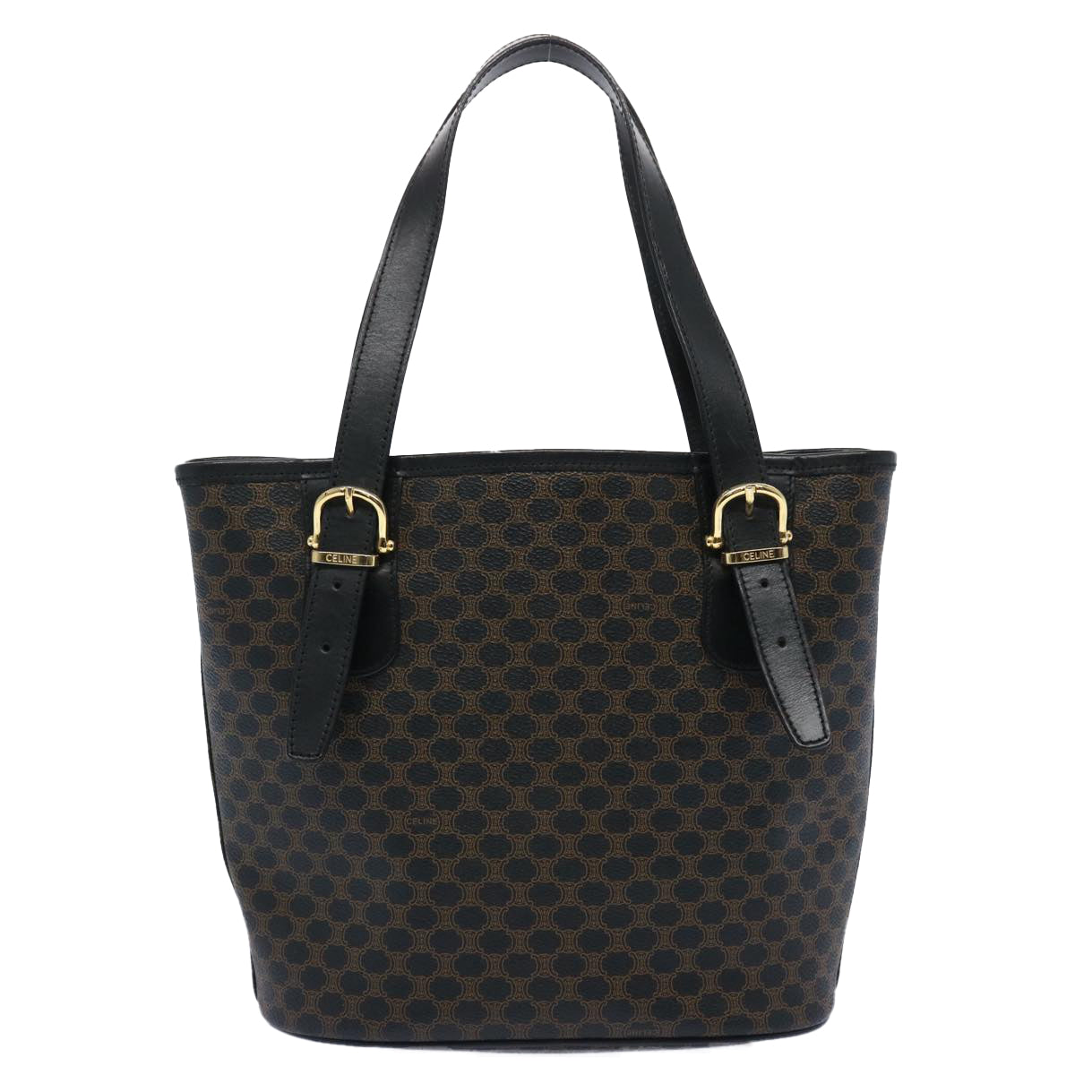 CELINE Macadam Canvas Tote Bag PVC Leather Black  am5509