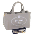 PRADA Canapa PM Hand Bag Canvas 2way Gray  am5703