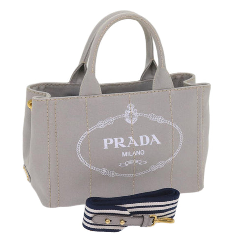PRADA Canapa PM Hand Bag Canvas 2way Gray  am5703