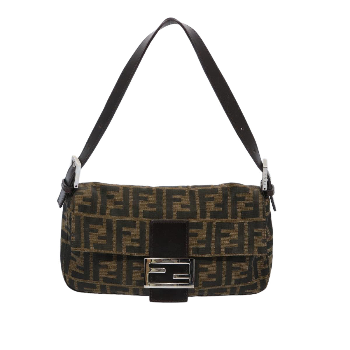 FENDI Zucca Canvas Mamma Baguette Shoulder Bag Brown Blackam5709