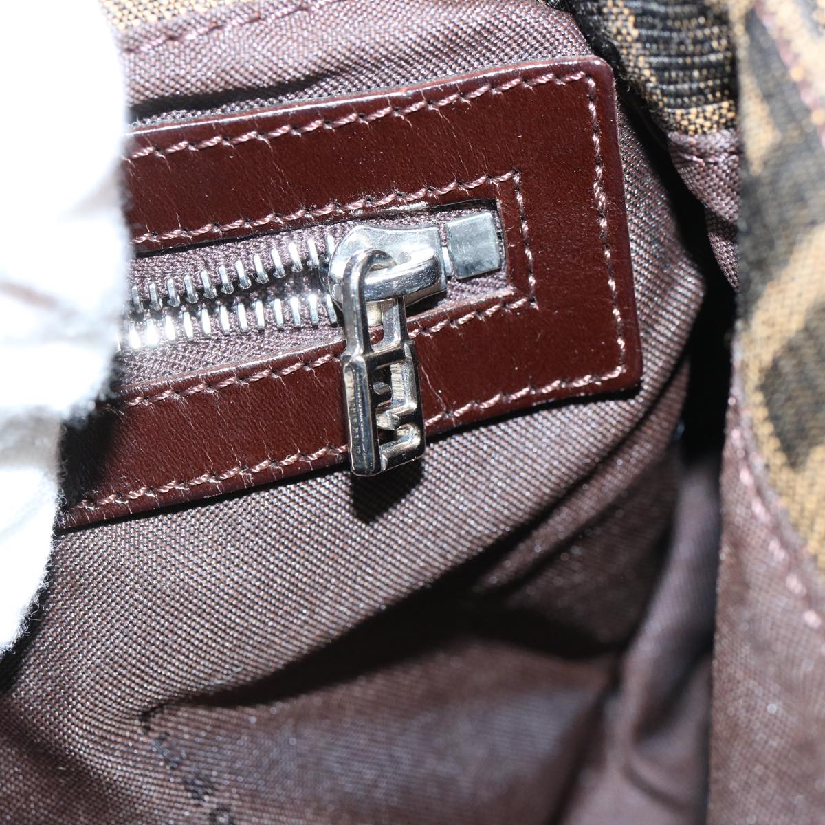 FENDI Zucca Canvas Mamma Baguette Shoulder Bag Brown Blackam5709