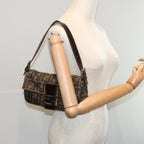FENDI Zucca Canvas Mamma Baguette Shoulder Bag Brown Blackam5709