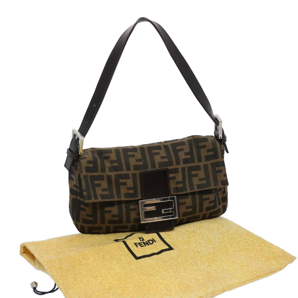 FENDI Zucca Canvas Mamma Baguette Shoulder Bag Brown Blackam5709