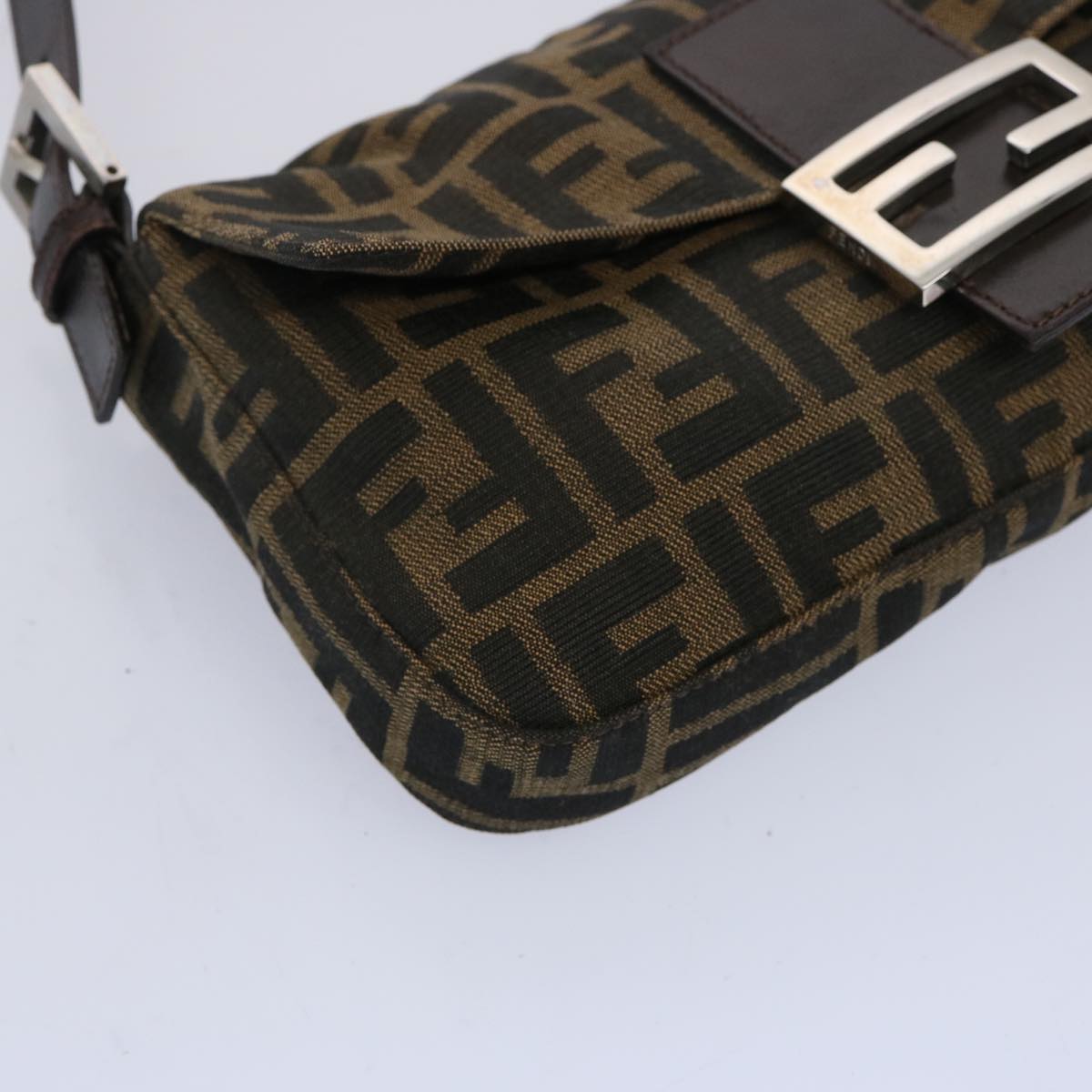 FENDI Zucca Canvas Mamma Baguette Shoulder Bag Brown Blackam5709