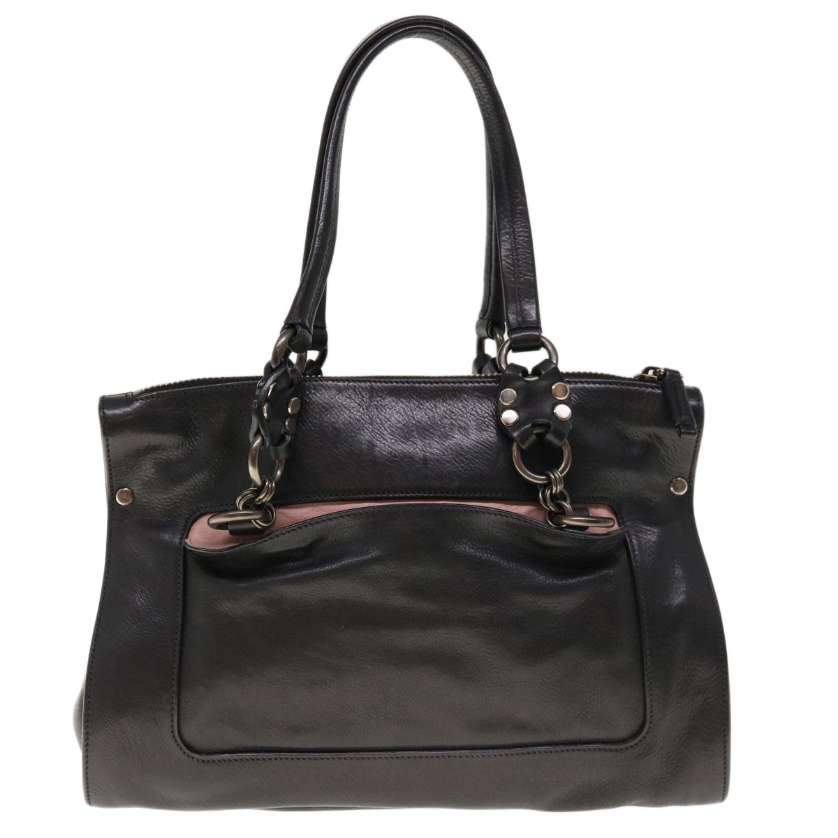 PRADA Chain Shoulder Bag Leather Black  am5715