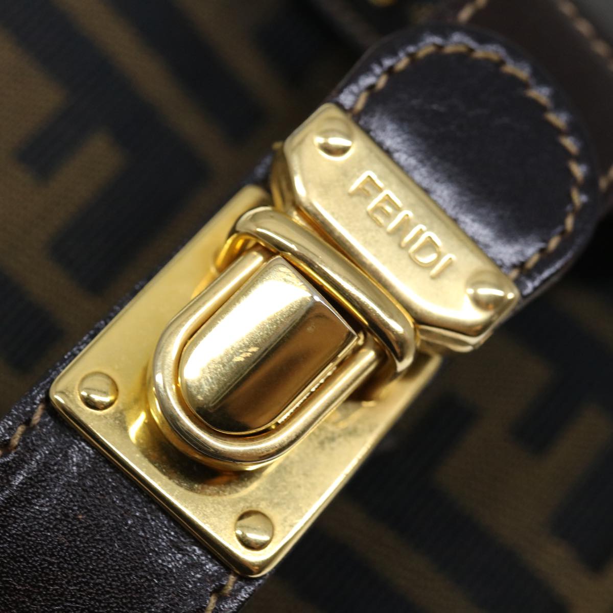 FENDI Zucca Canvas Mini Hand Bag Brown Blackam5975