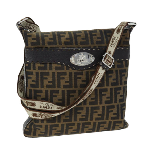 FENDI Zucca Canvas Shoulder Bag Black Brownam6285