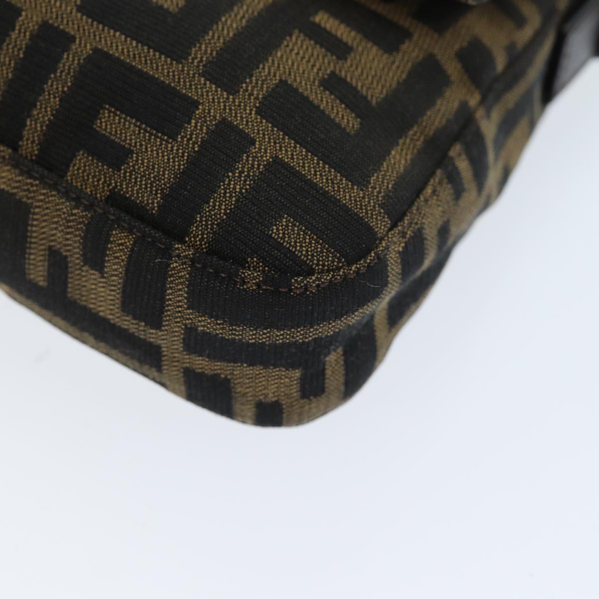 FENDI Zucchino Canvas Mamma Baguette Shoulder Bag Black Brownam6286A