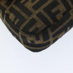 FENDI Zucchino Canvas Mamma Baguette Shoulder Bag Black Brownam6286A