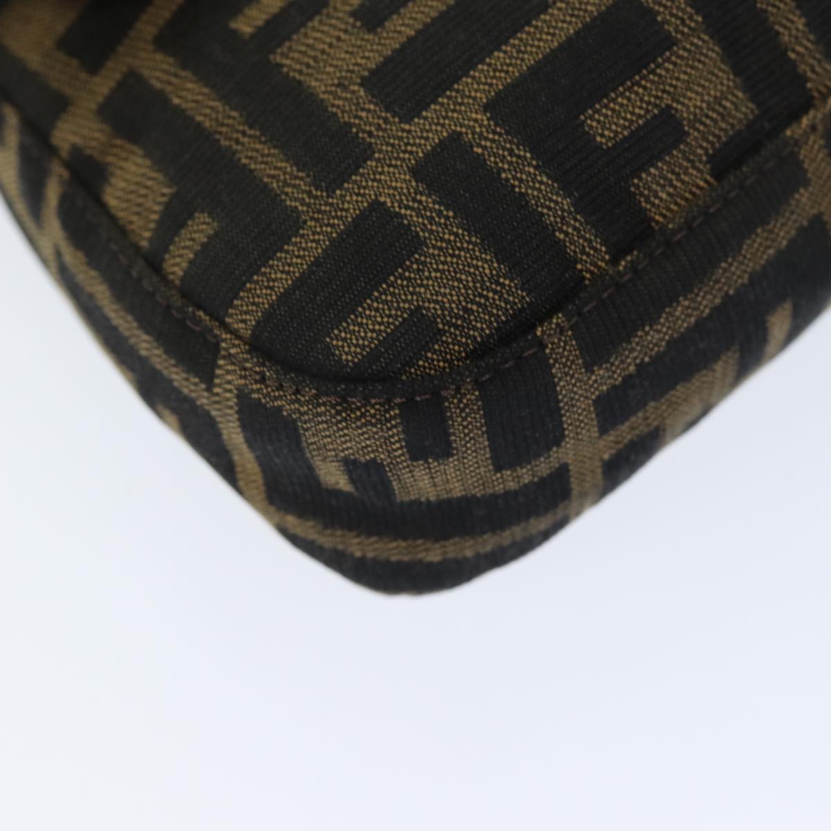 FENDI Zucchino Canvas Mamma Baguette Shoulder Bag Black Brownam6286A