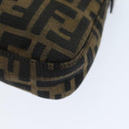 FENDI Zucchino Canvas Mamma Baguette Shoulder Bag Black Brownam6286A