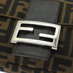 FENDI Zucchino Canvas Mamma Baguette Shoulder Bag Black Brownam6286A