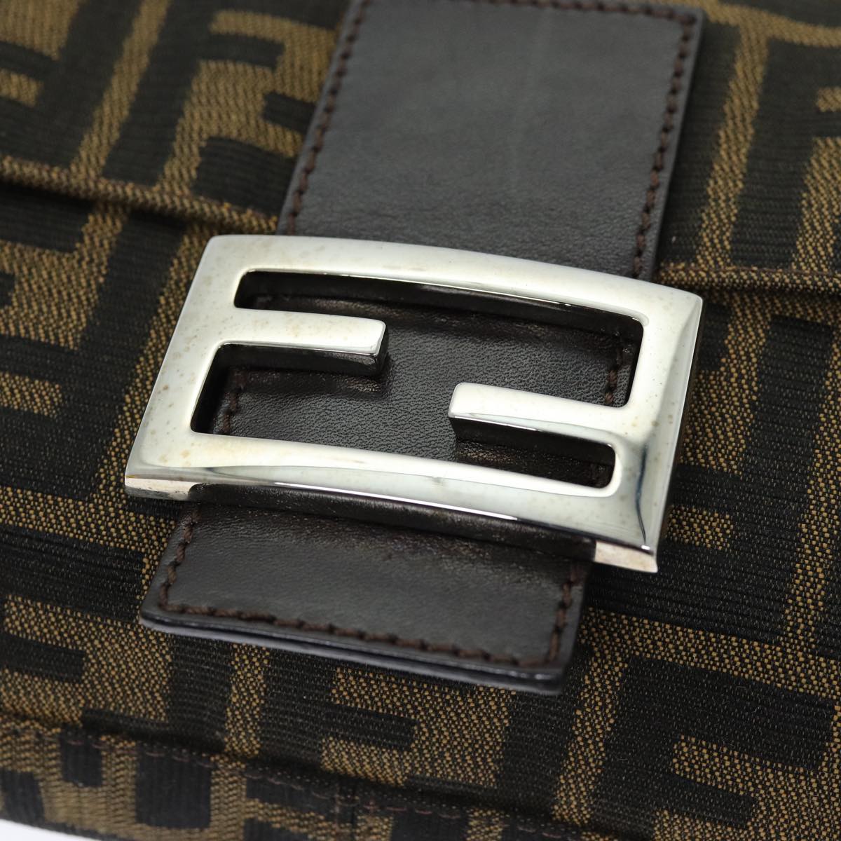 FENDI Zucchino Canvas Mamma Baguette Shoulder Bag Black Brownam6286A