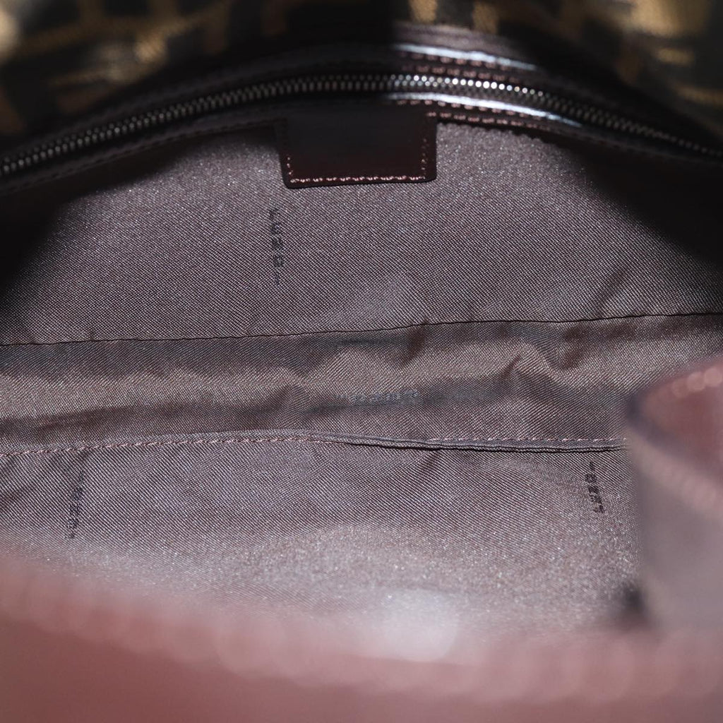 FENDI Zucchino Canvas Mamma Baguette Shoulder Bag Black Brownam6286A