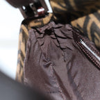 FENDI Zucchino Canvas Mamma Baguette Shoulder Bag Black Brownam6286A
