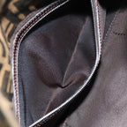 FENDI Zucchino Canvas Mamma Baguette Shoulder Bag Black Brownam6286A