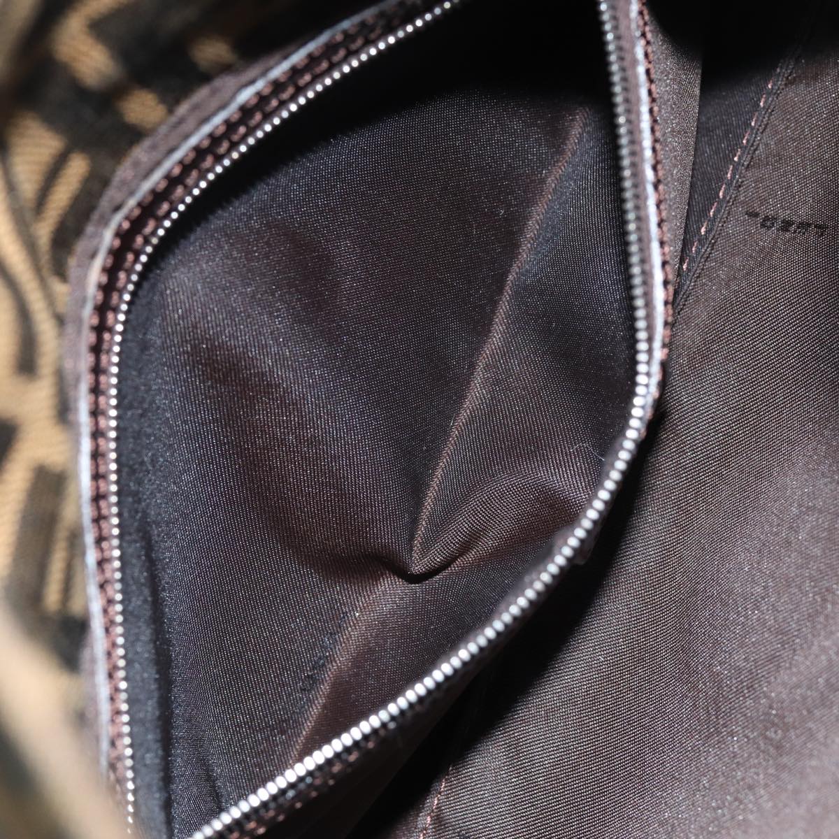 FENDI Zucchino Canvas Mamma Baguette Shoulder Bag Black Brownam6286A