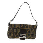 FENDI Zucchino Canvas Mamma Baguette Shoulder Bag Black Brownam6286A