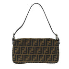 FENDI Zucchino Canvas Mamma Baguette Shoulder Bag Black Brownam6286A