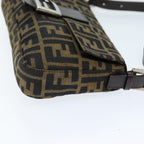 FENDI Zucchino Canvas Mamma Baguette Shoulder Bag Black Brownam6286A