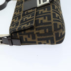 FENDI Zucchino Canvas Mamma Baguette Shoulder Bag Black Brownam6286A