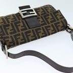 FENDI Zucchino Canvas Mamma Baguette Shoulder Bag Black Brownam6286A