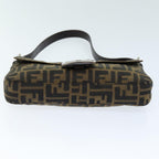 FENDI Zucchino Canvas Mamma Baguette Shoulder Bag Black Brownam6286A